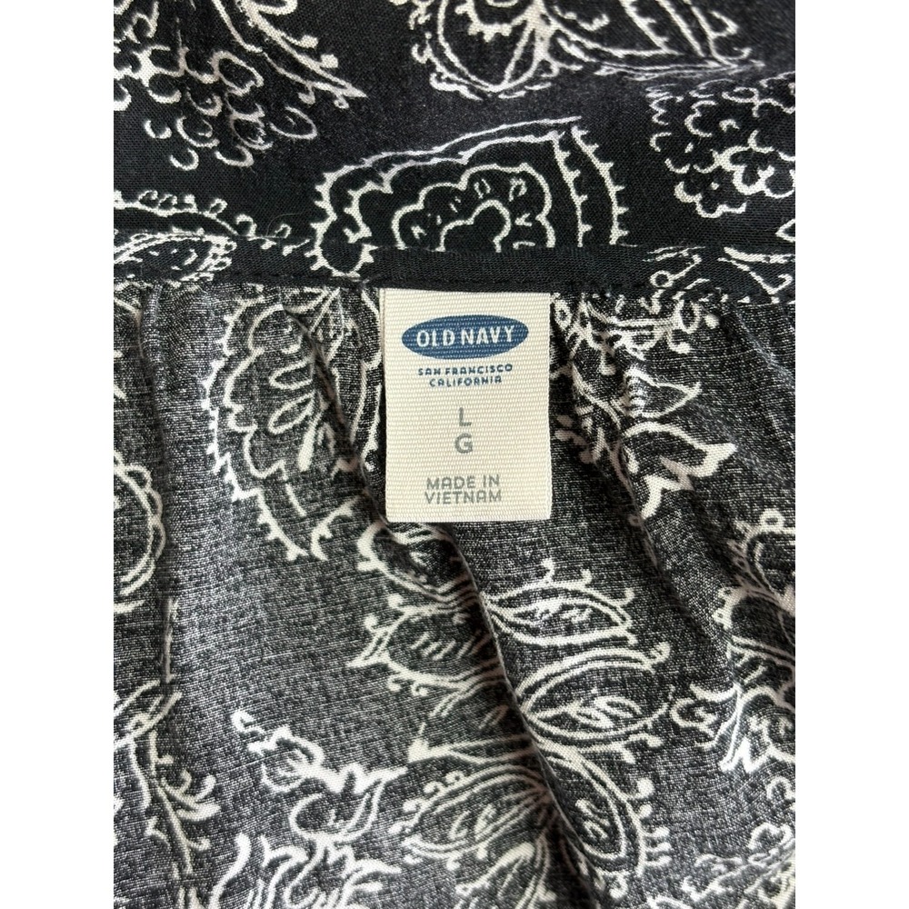 Boho Paisley Blouse Black White V Neck Long Sleeve Tunic Women's Large - Picture 4 of 10